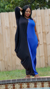 Goddess Color Block Maxi Dress - Black/Royal