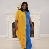 Goddess Color Block Maxi Dress - Mustard/Turquoise