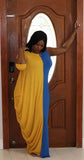 Goddess Color Block Maxi Dress - Mustard/Turquoise