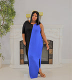 Goddess Color Block Maxi Dress - Black/Royal