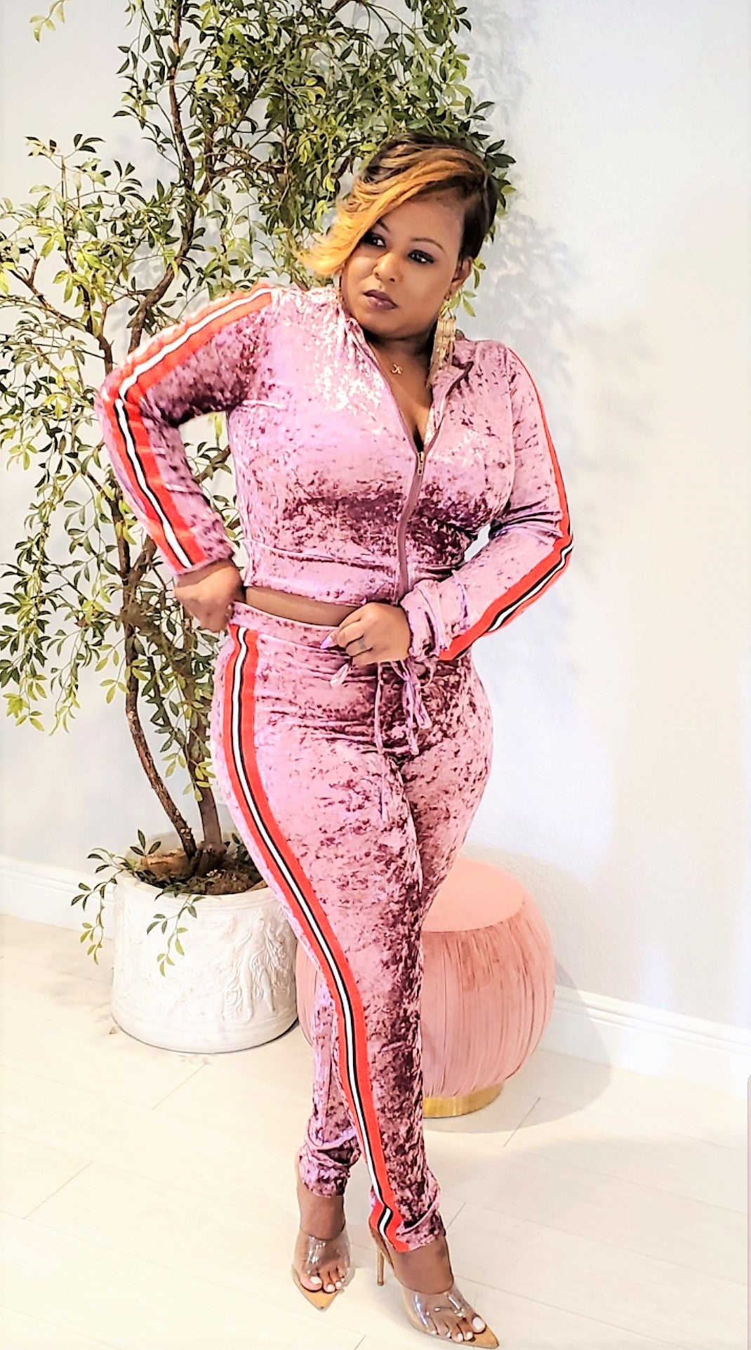 Plus size pink sweatsuit hot sale